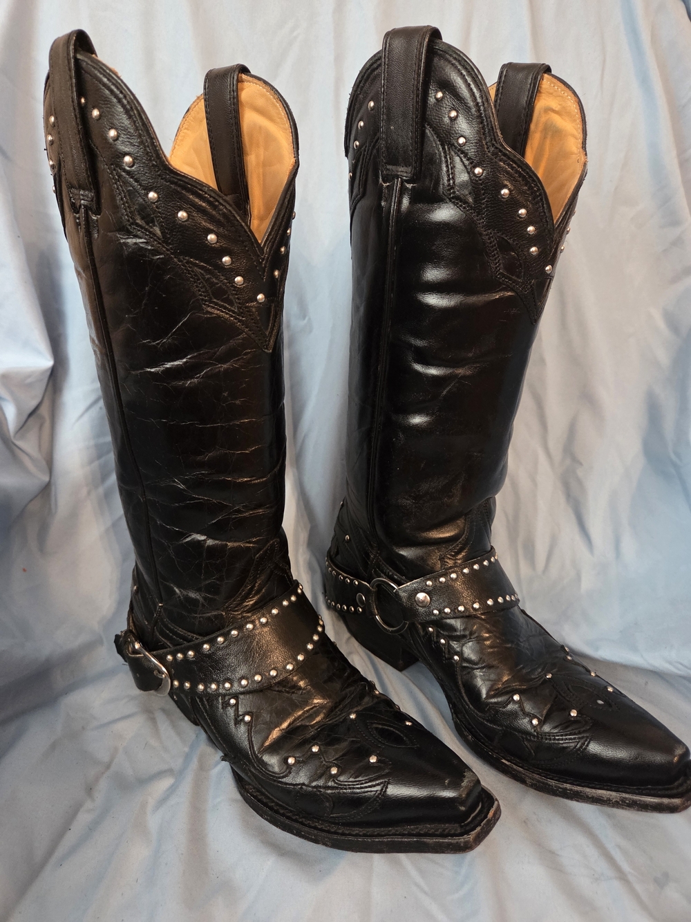 Men's Black Studded Leather Western Boots